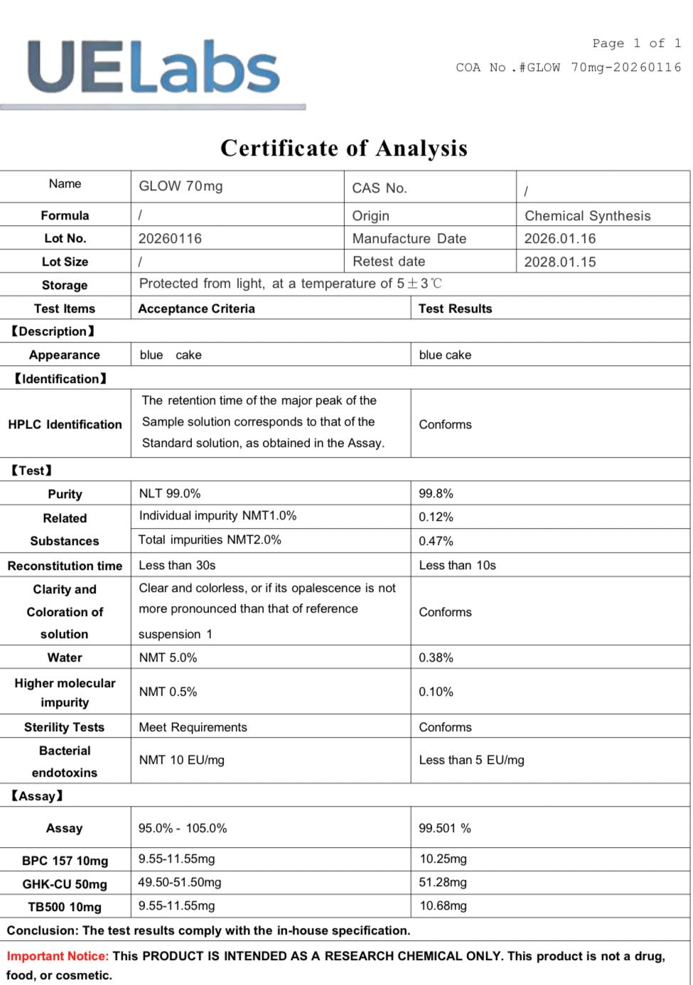 BPC-157 TB500 GHK CU 70mg